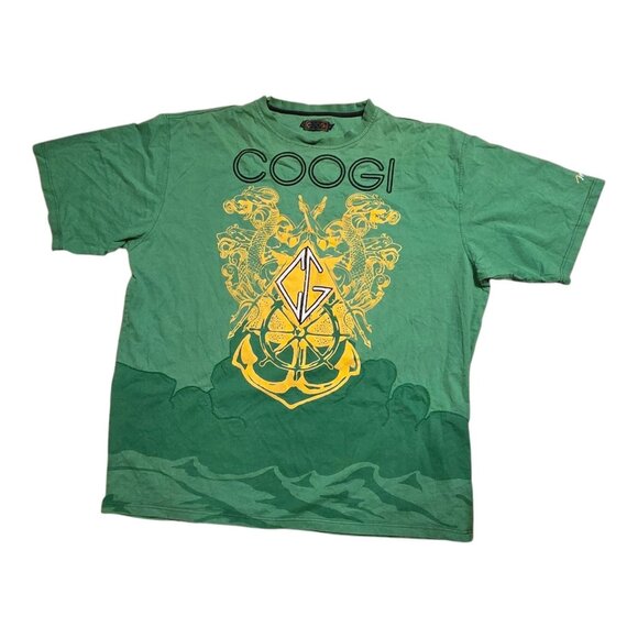 Coogi Mens Graphic T-Shirt 4XL Green Yellow Dragon Nautical Design Short Sleeve - Picture 1 of 10